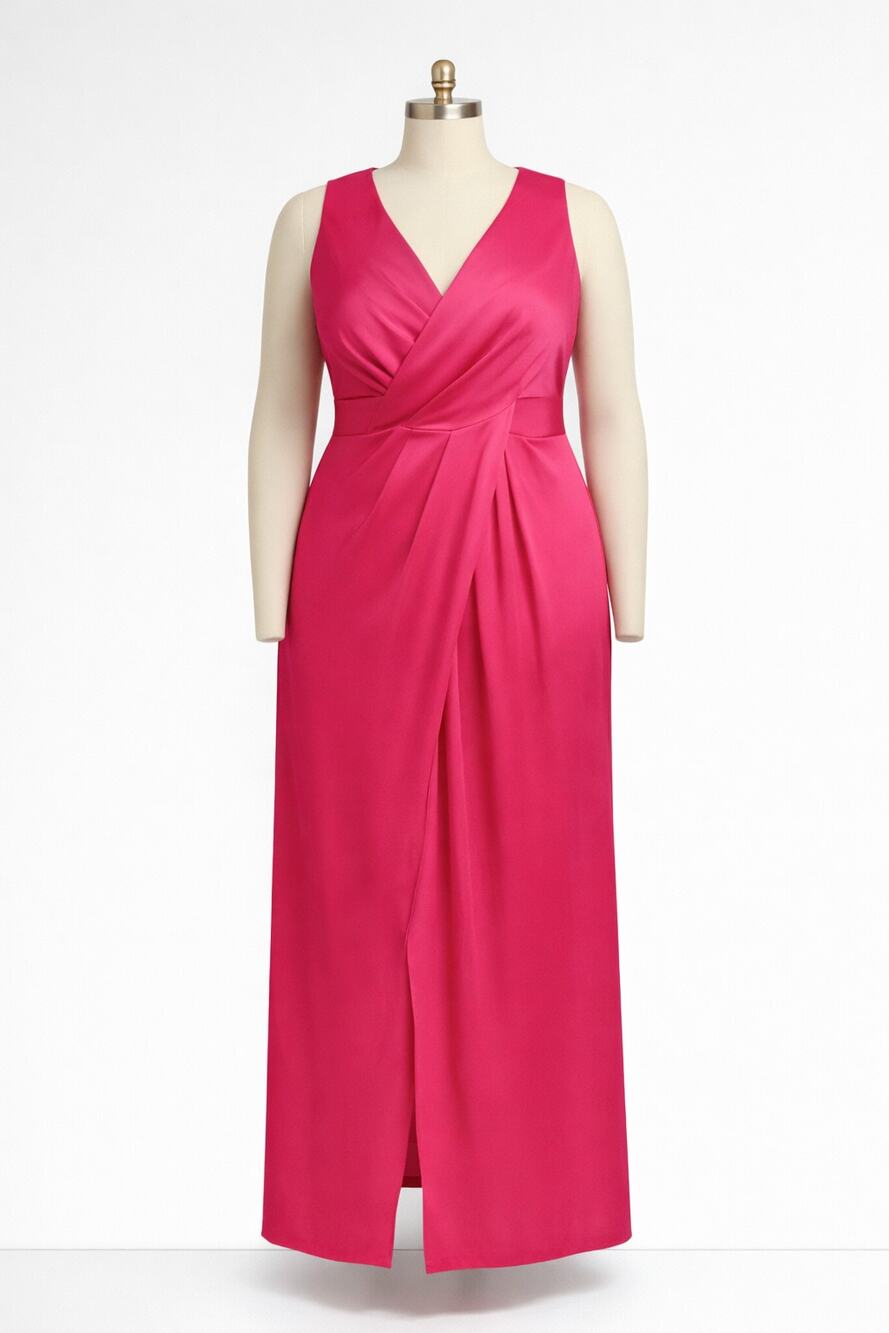 G-33 DKNY Bright Pink Sleeveless Wrap Maxi Dress Size 14 NWT